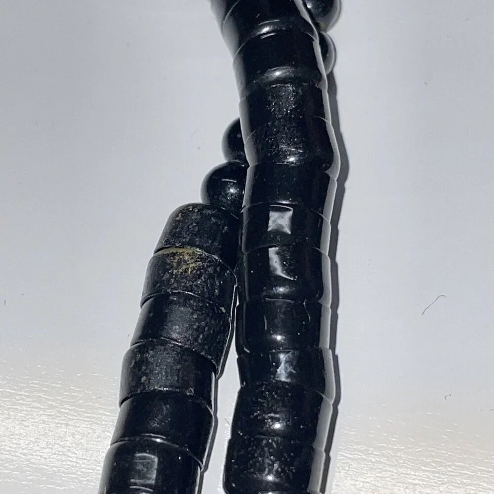 RARE Vintage‎ Black Stacked Snake Beads Long Necklace Unique!   SL17